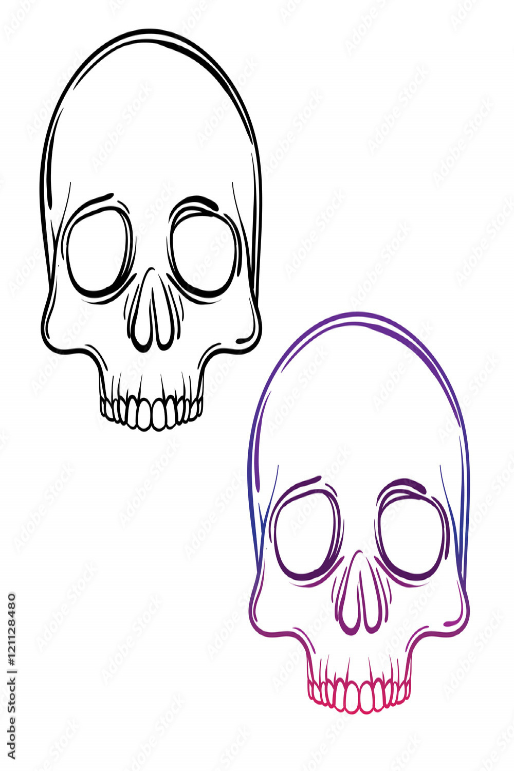 skull sketch drawing. Line art illustration of skull