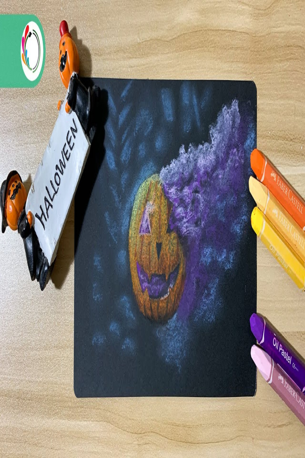 Spooky Halloween Drawing with Oil Pastels / Portrait oil pastel on Black  Paper