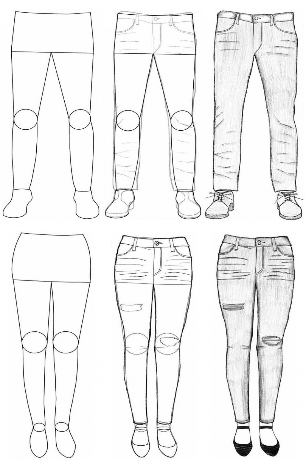 Step by step drawing jeans  Jeans drawing, Pants drawing, How to