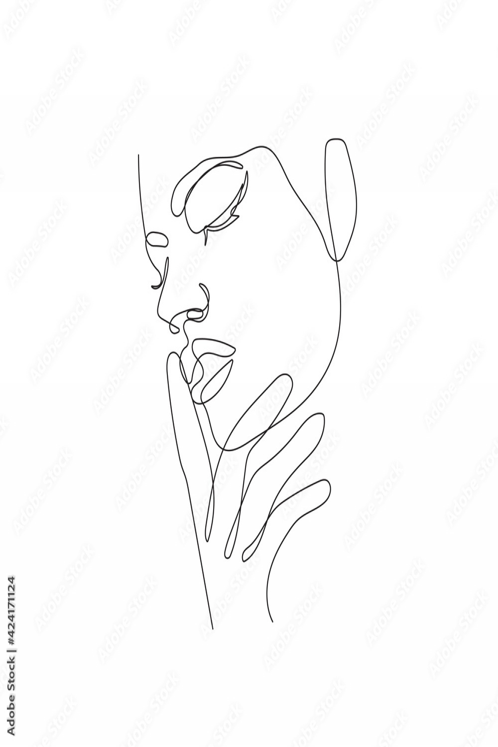 Trendy Line Art Woman Face Drawing