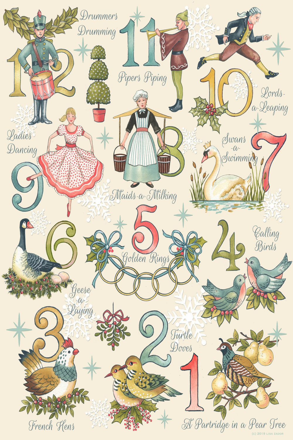 Twelve Days of Christmas Print  Days Partridge Turtle - Etsy