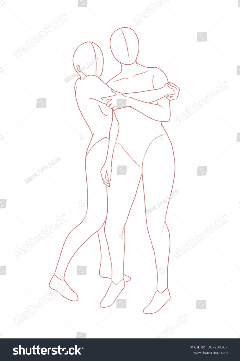 Two Girl Friends Base Drawing Stock Illustration