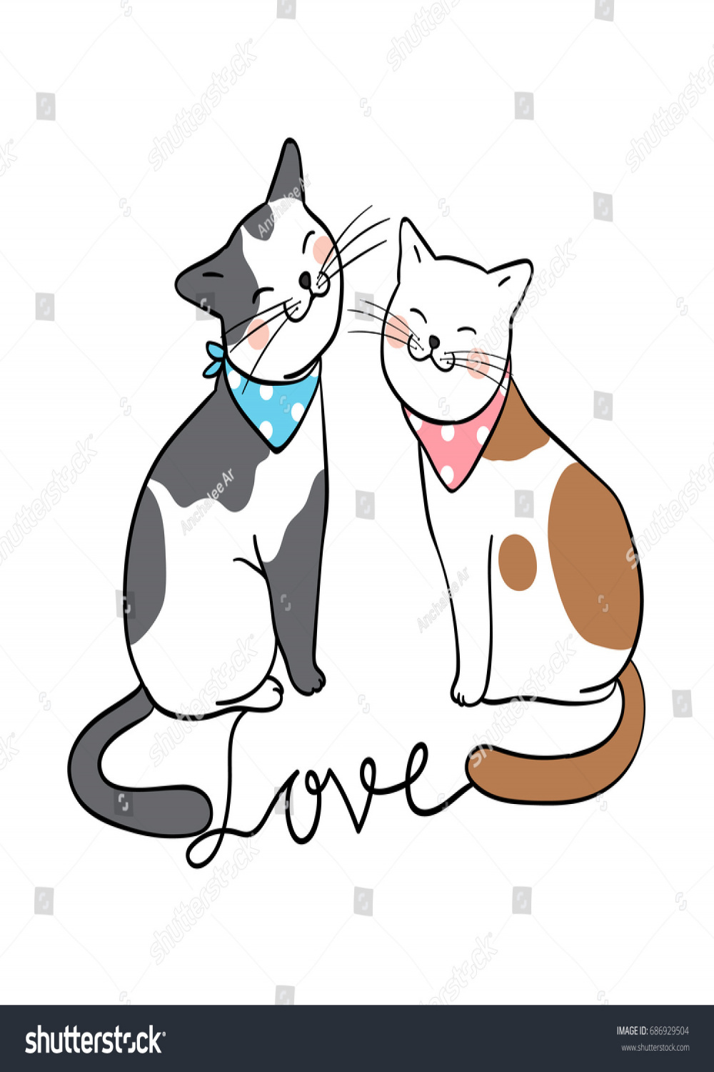 Vector Illustration Character Design Couple Cat Stock Vector