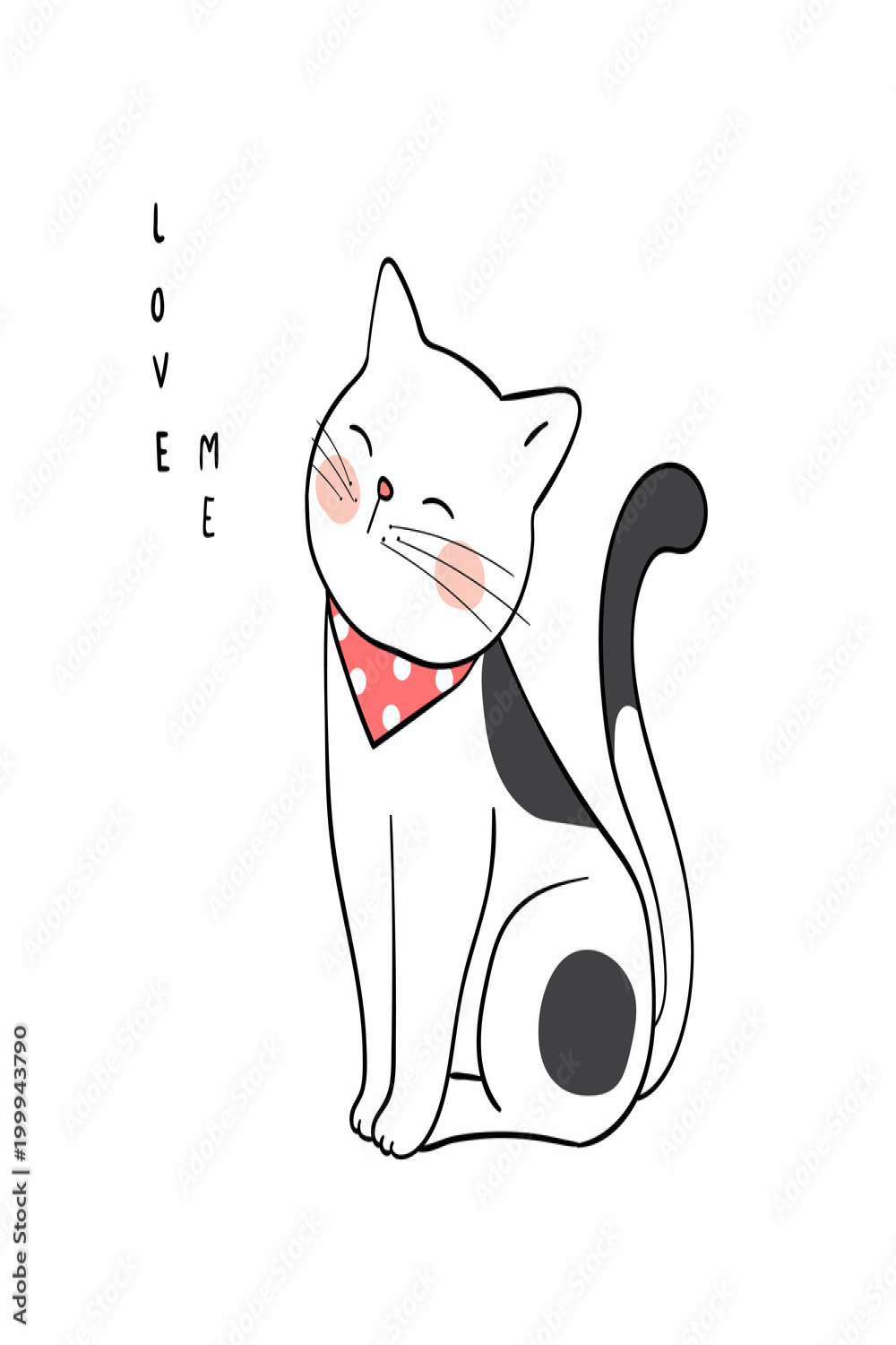 Vector illustration character design happy cat on white color Draw