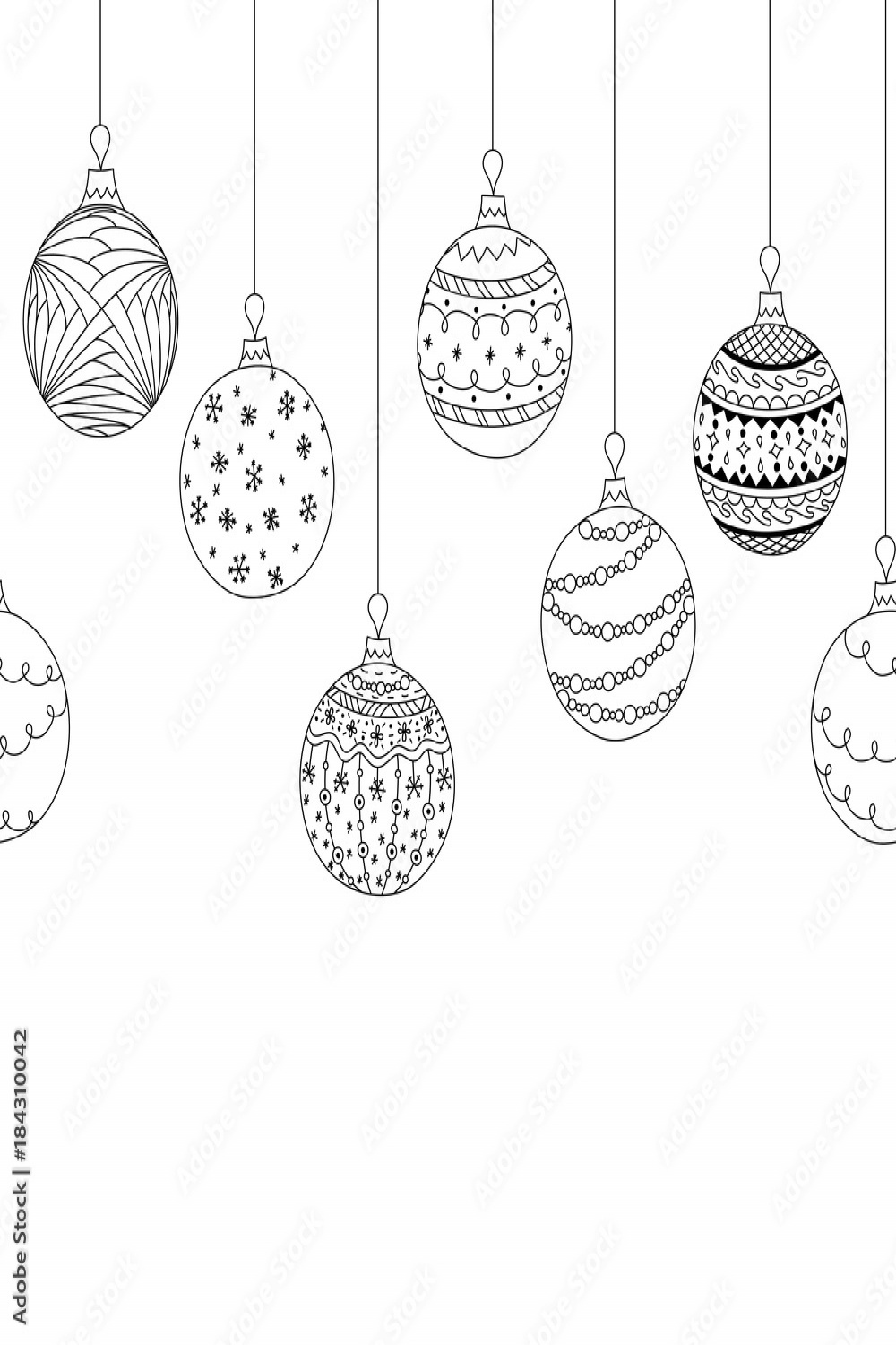 Vector seamless decorative border from hand drawing christmas tree