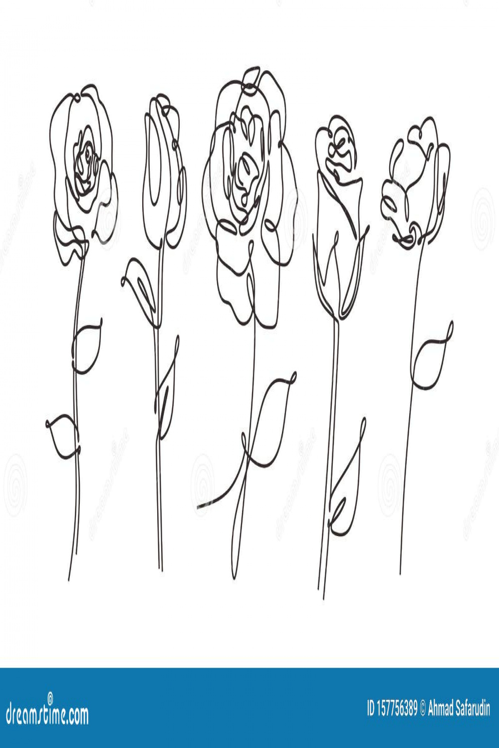 Vector Single One Line Drawn Set of Flowers