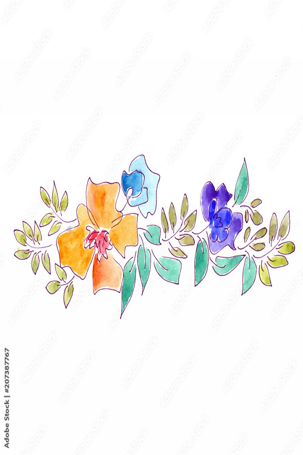 Watercolor flowers border