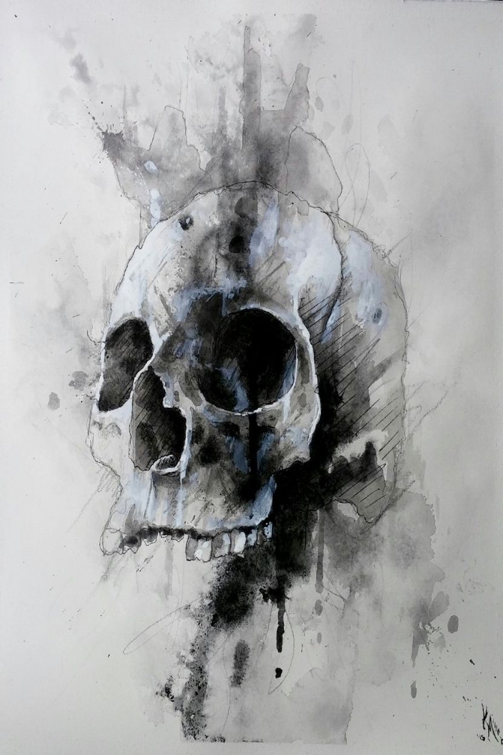 Watercolor skull art by @KenzieMillerArt Mixed Media/watercolor on