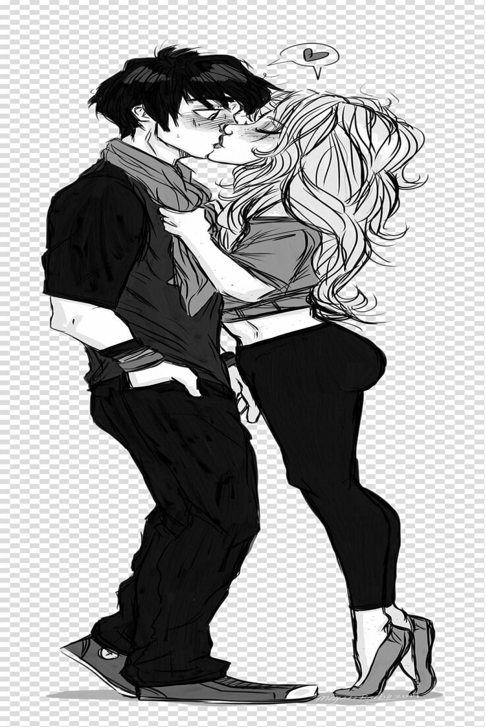 woman kissing a man illustration, Drawing Kiss Love Cartoon Sketch
