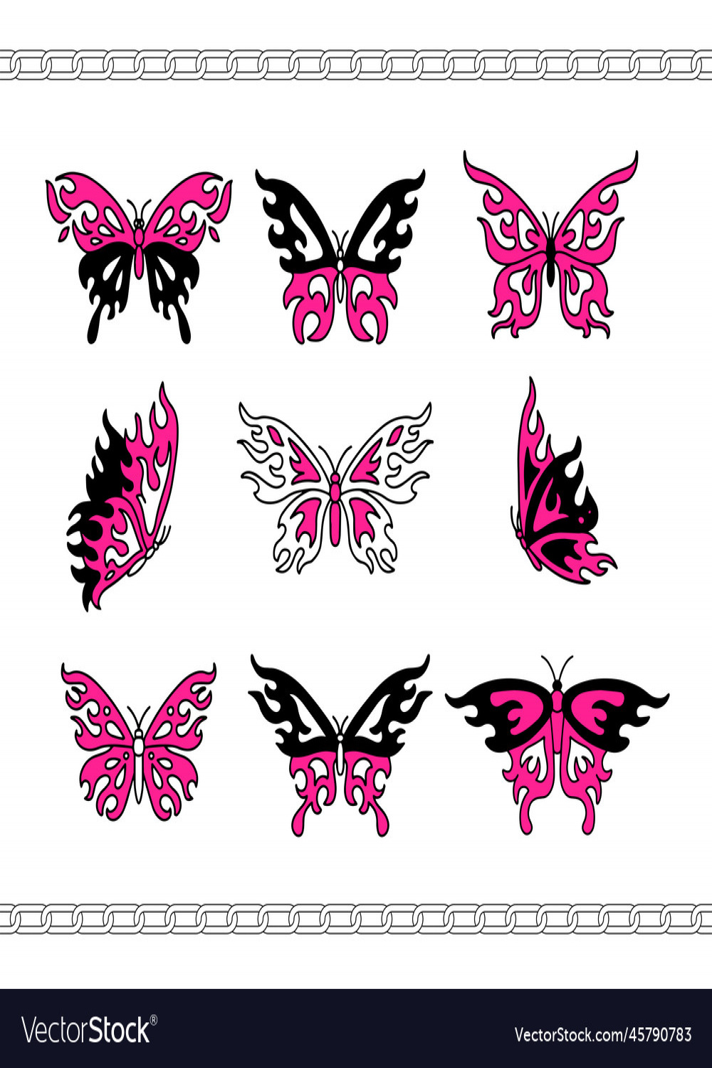 Yk glamour tattoos silhouettes flame butterfly Vector Image