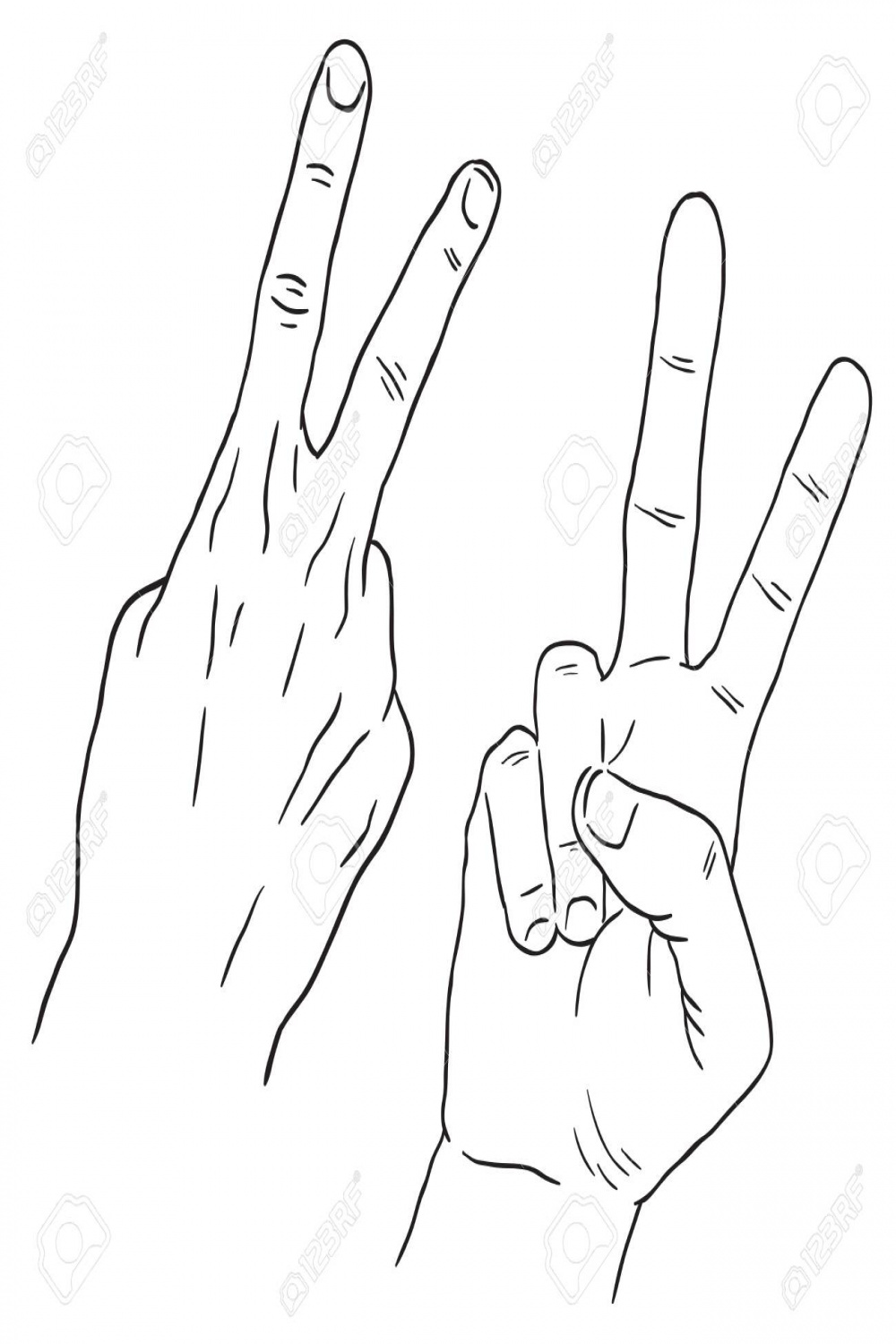 Zeichnung Der Hand In Black Line Art, Two Finger, Number , Peace