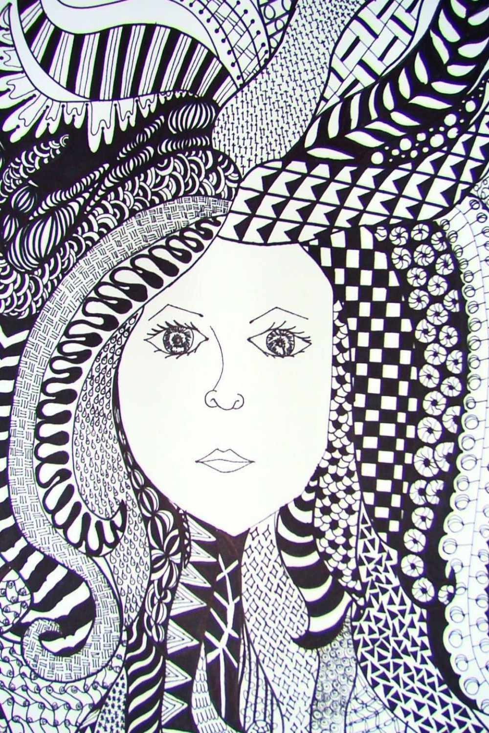 Zentangle Hair - student work - Betzy  Middle school art projects