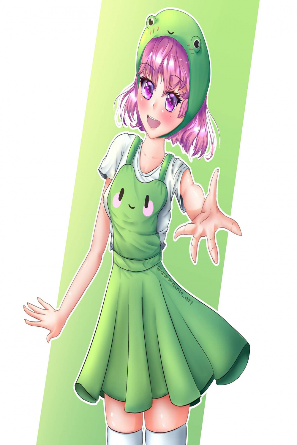 A cute frog anime girl, drawn by me! If you want me to draw you as