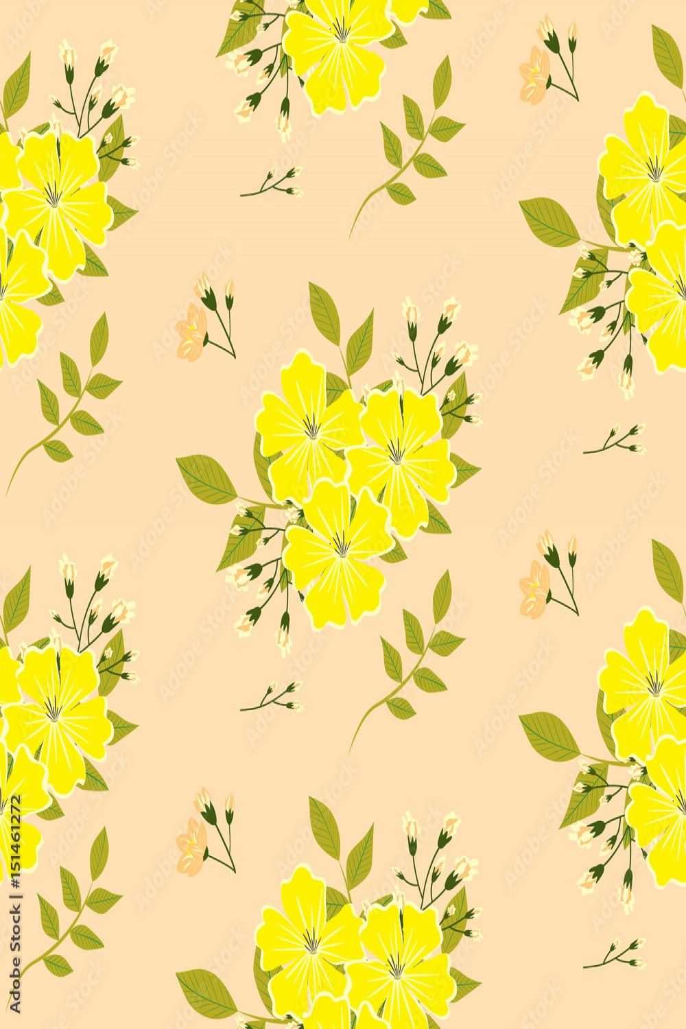 A drawing in a small yellow flower with green leaves on a light