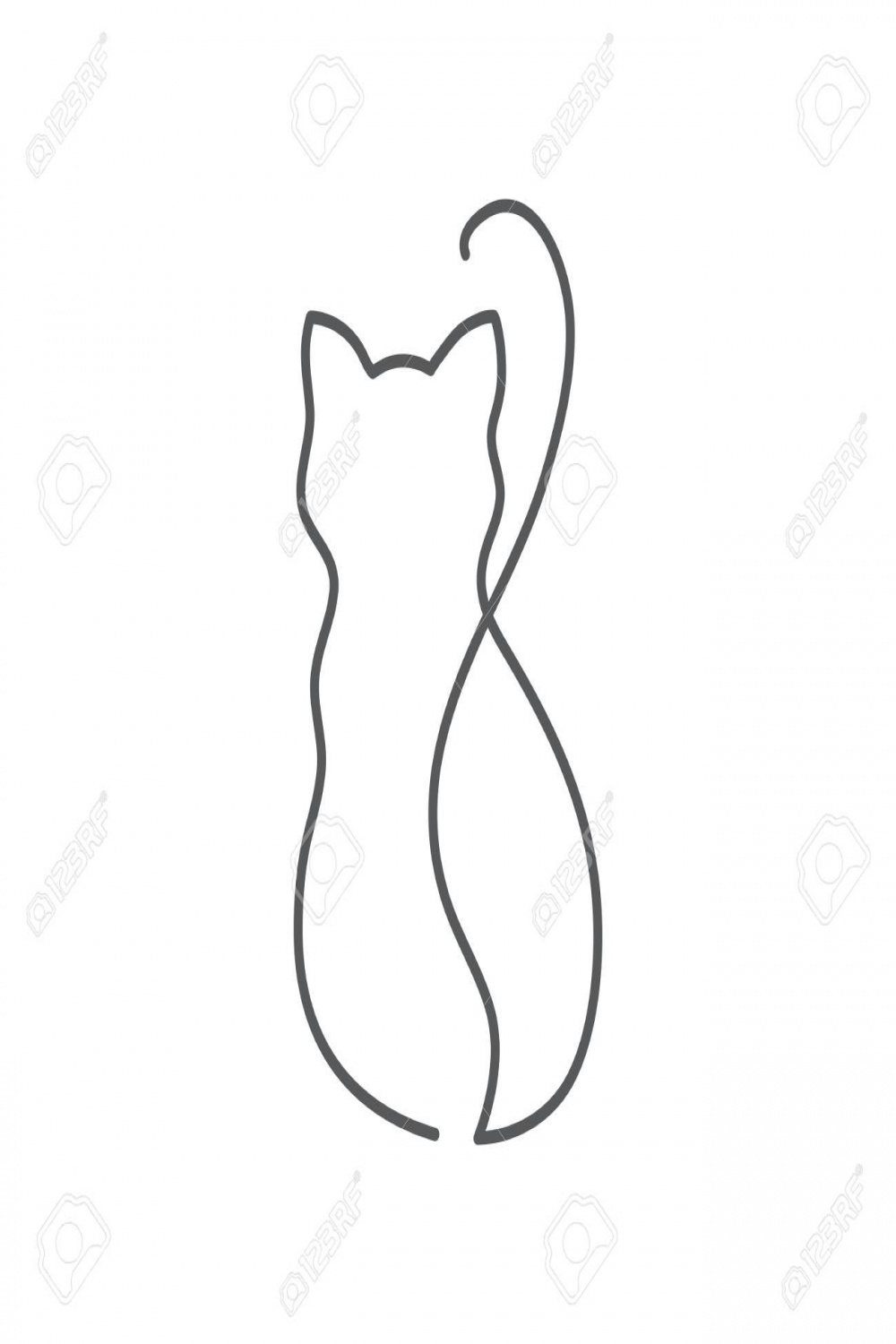Adorable Back View of a Cat in a Continuous Line Drawing