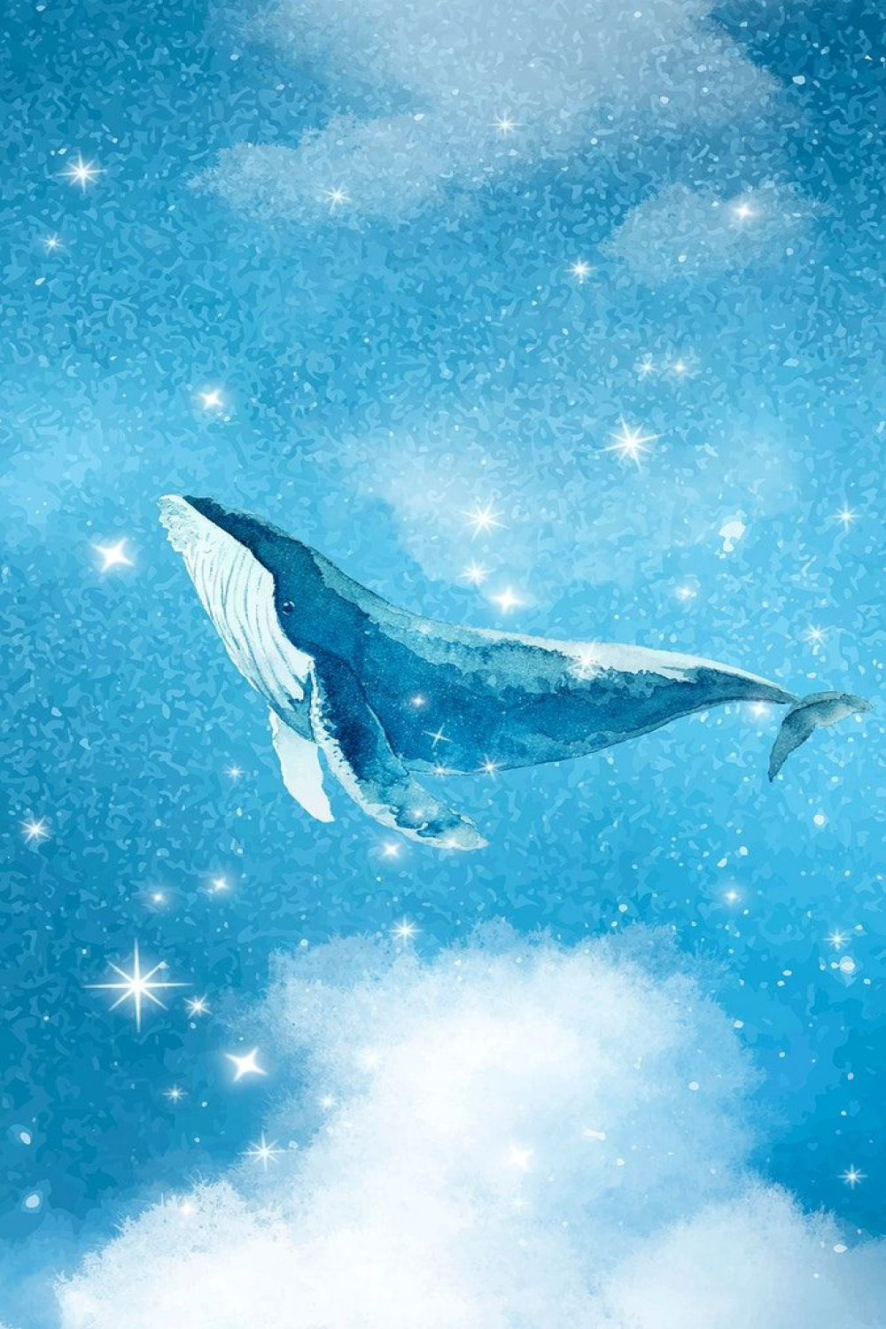 Aesthetic whale mobile wallpaper, blue sparkling background  free