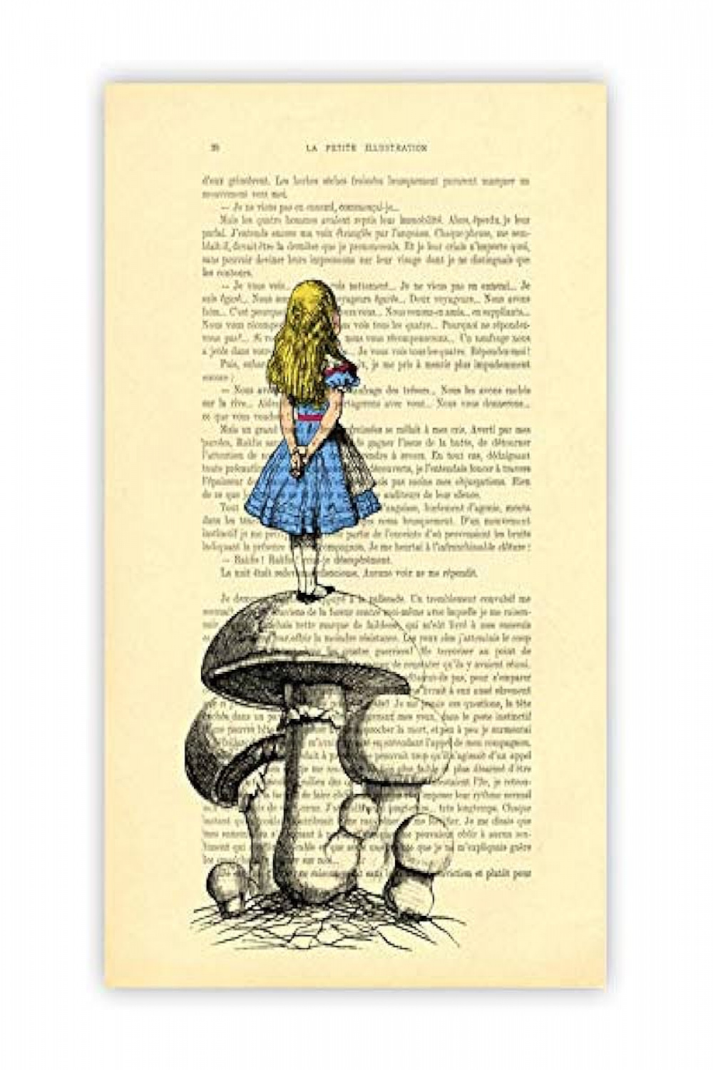 Alice in wonderland mushroom poster Upcycled vintage style kids room wall  art
