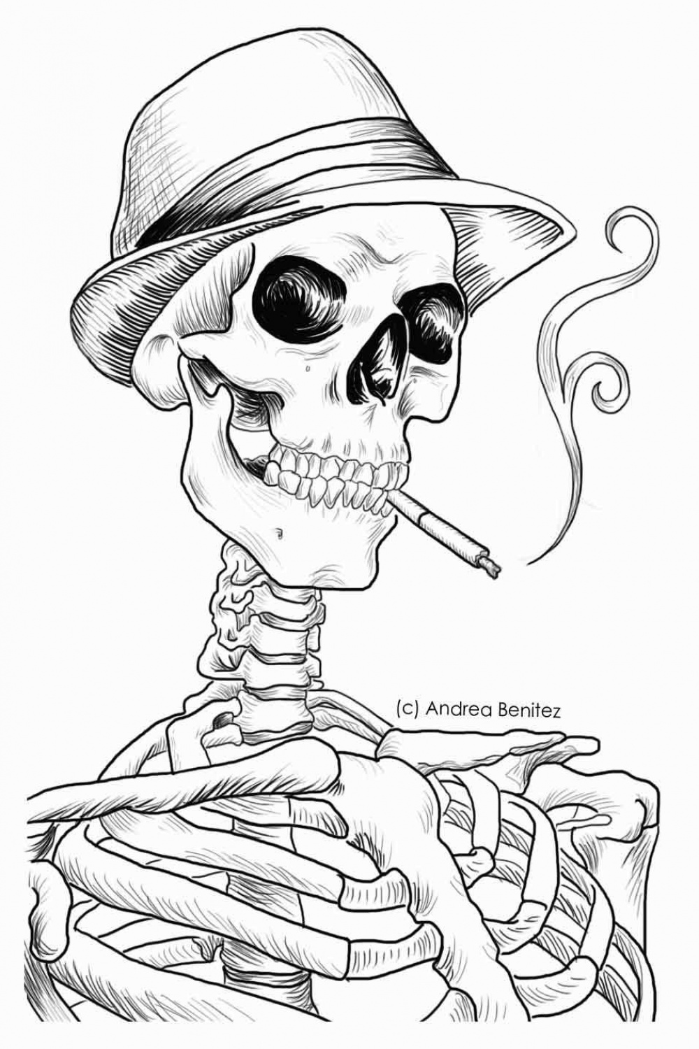 Andrea Benitez Art: Detailed Line Art- Mobster  Skeleton drawings
