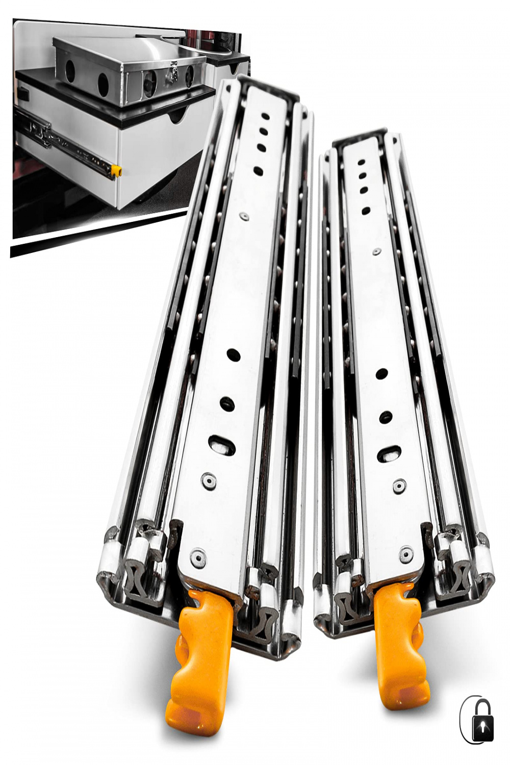 AOLISHENG Heavy Duty Drawer Runners, Full Extension  mm, with Locking  Function, Heavy Duty Slides, Load Capacity up to  kg,  Pair ( Pieces)