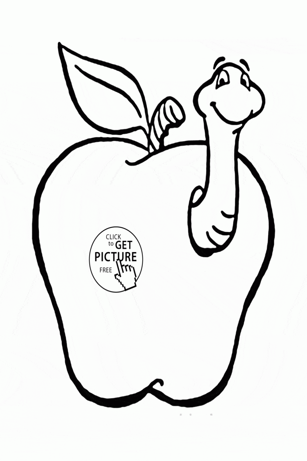 Apple with Funny Worm fruit coloring page for kids, fruits