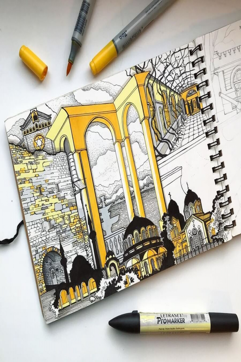 Architectural Drawings with Yellow Highlights  Architecture