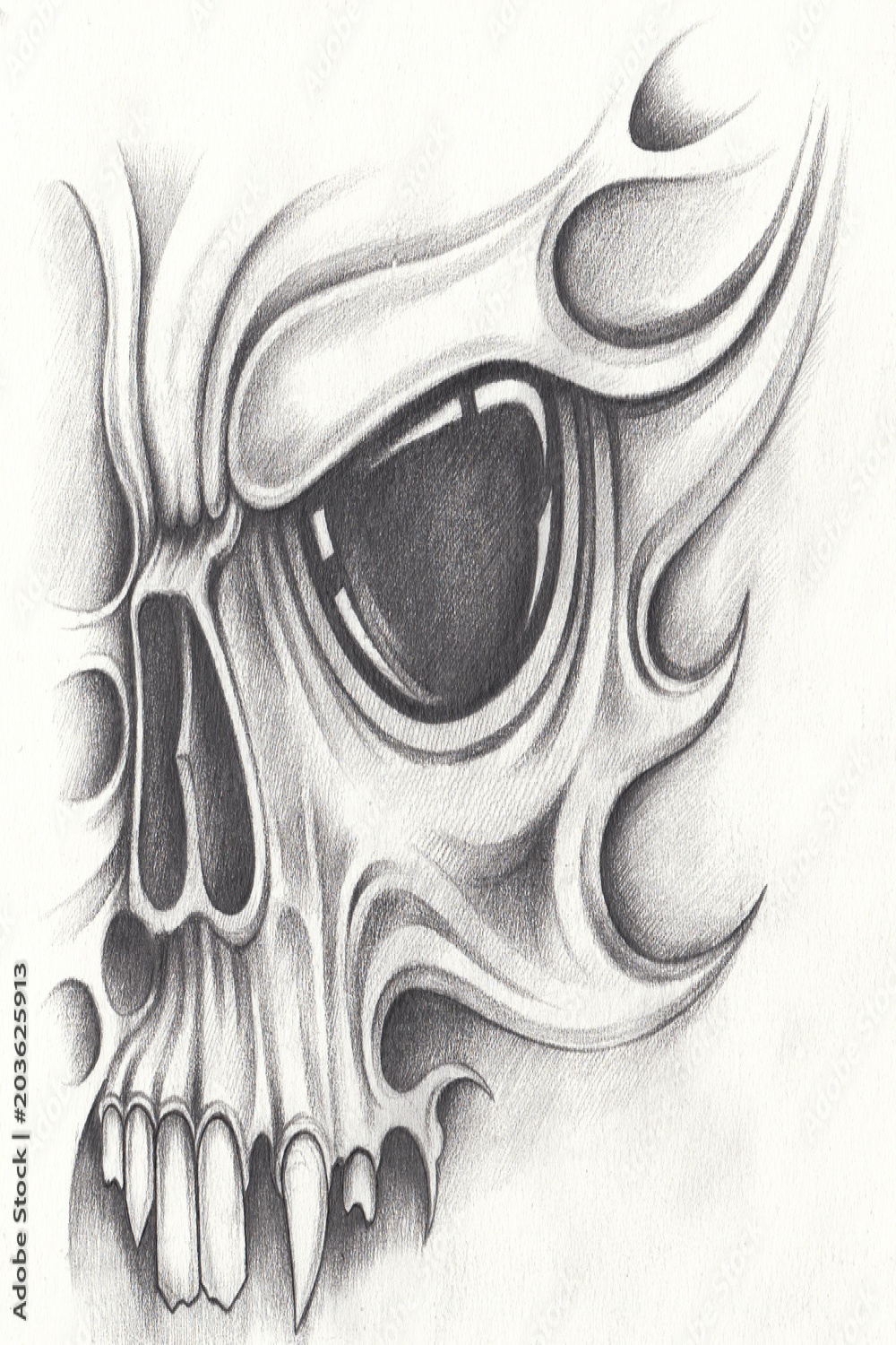 Art Mask Skull Tattoo. Hand pencil drawing on paper