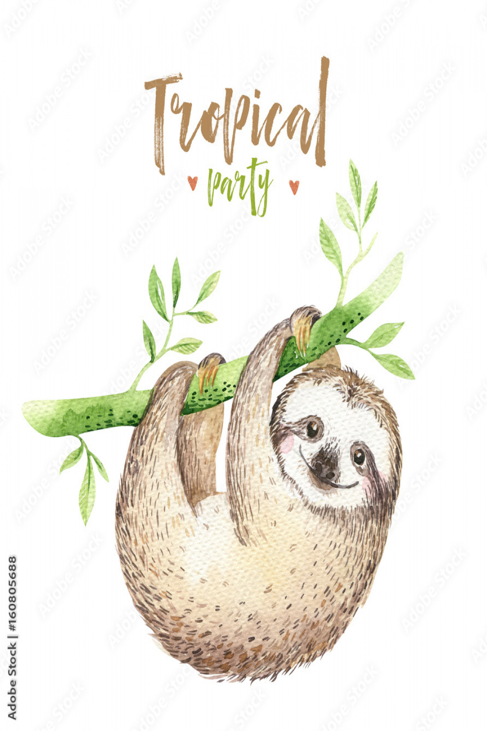 Baby animals sloth nursery isolated painting
