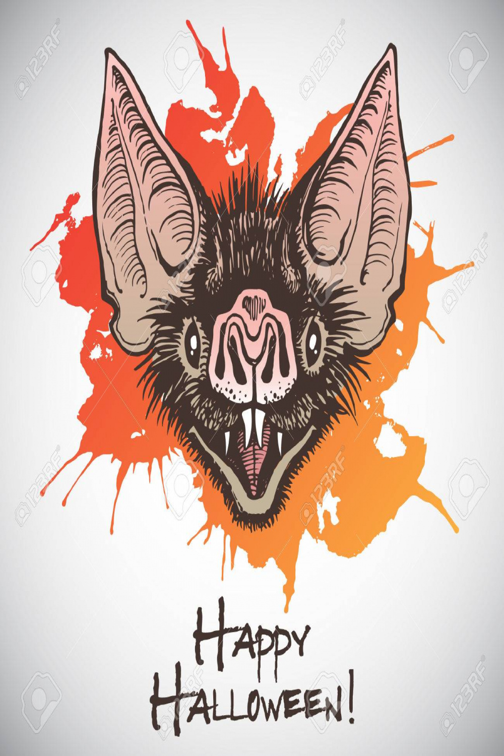 Bat Head Halloween Illustration Card