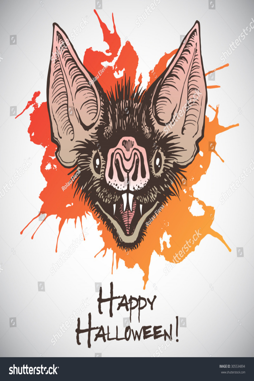 Bat Head Halloween Illustration Card Ink: Stock-Vektorgrafik