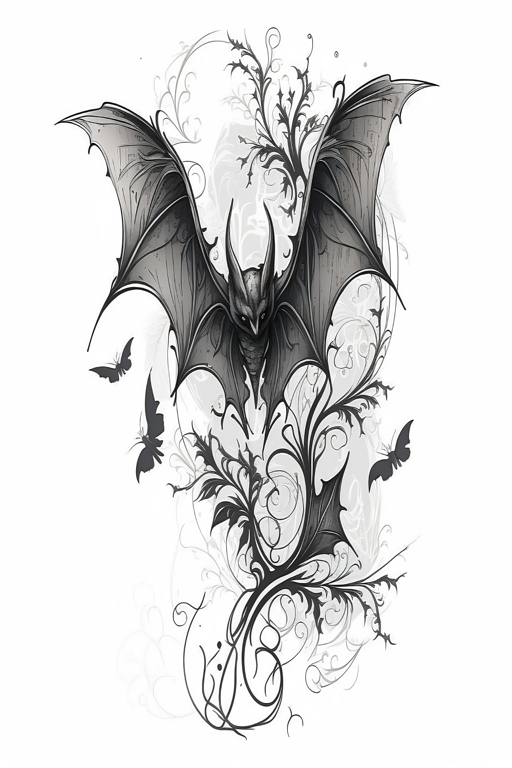 Bat Tattoo Design - White Background - PNG File Download High Resolution