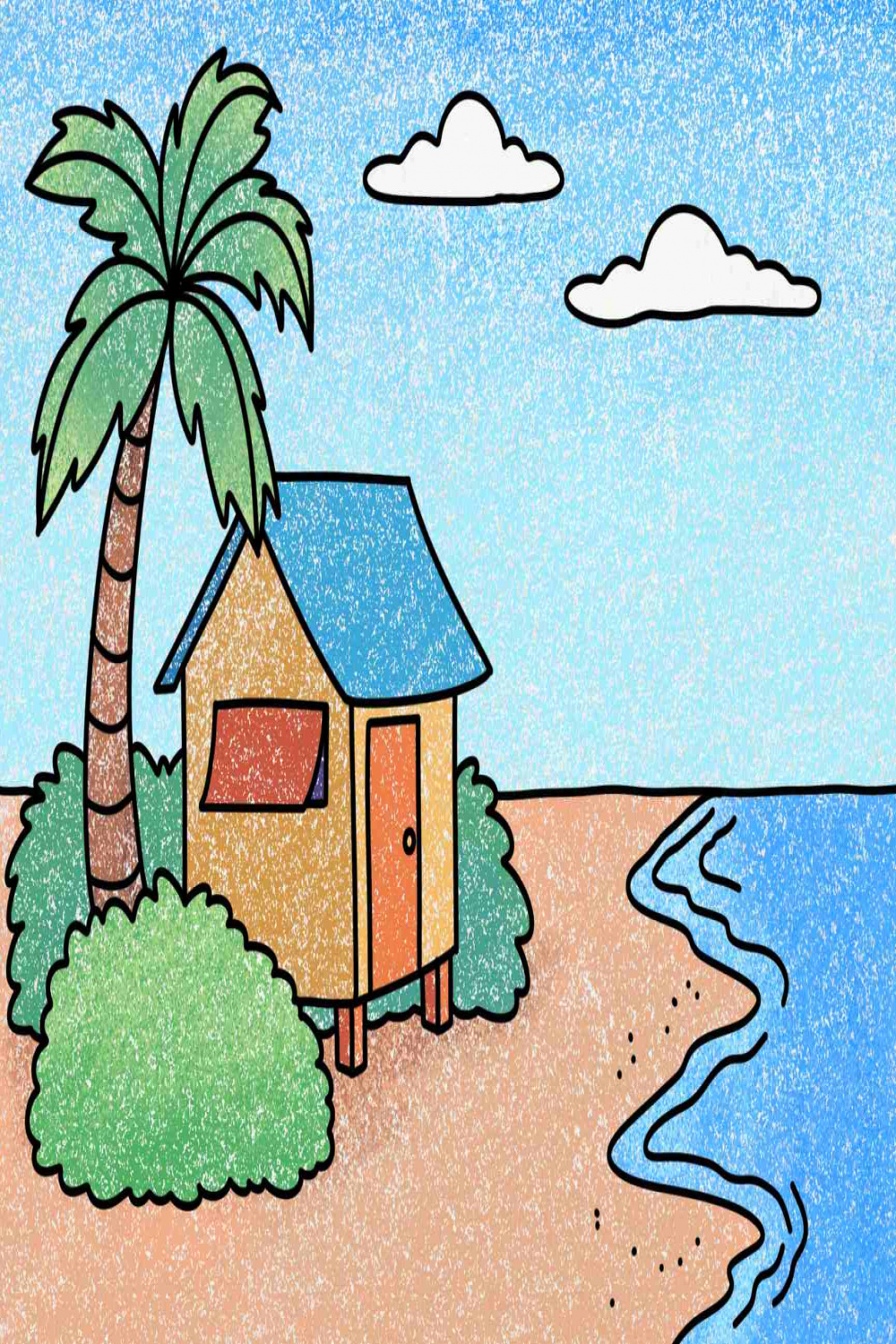 Beach House Drawing (easy) - HelloArtsy