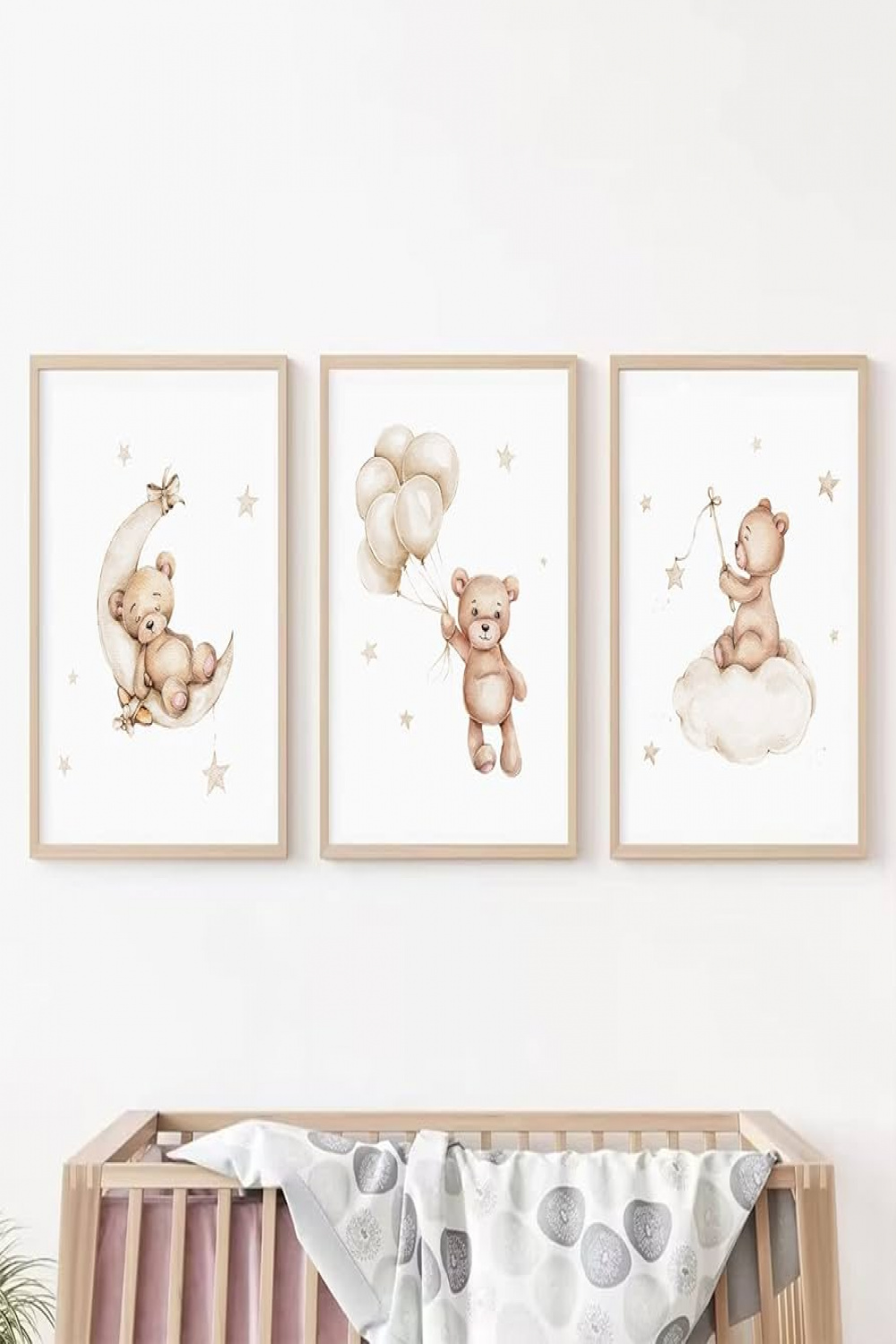 Bear Nursery Wall Art Decor Set of  Teddy Bear Canvas Wall Art Baby Boy  Nursery Prints Nursery Pictures Wall Decor Moon Star Cloud Neutral Nursery