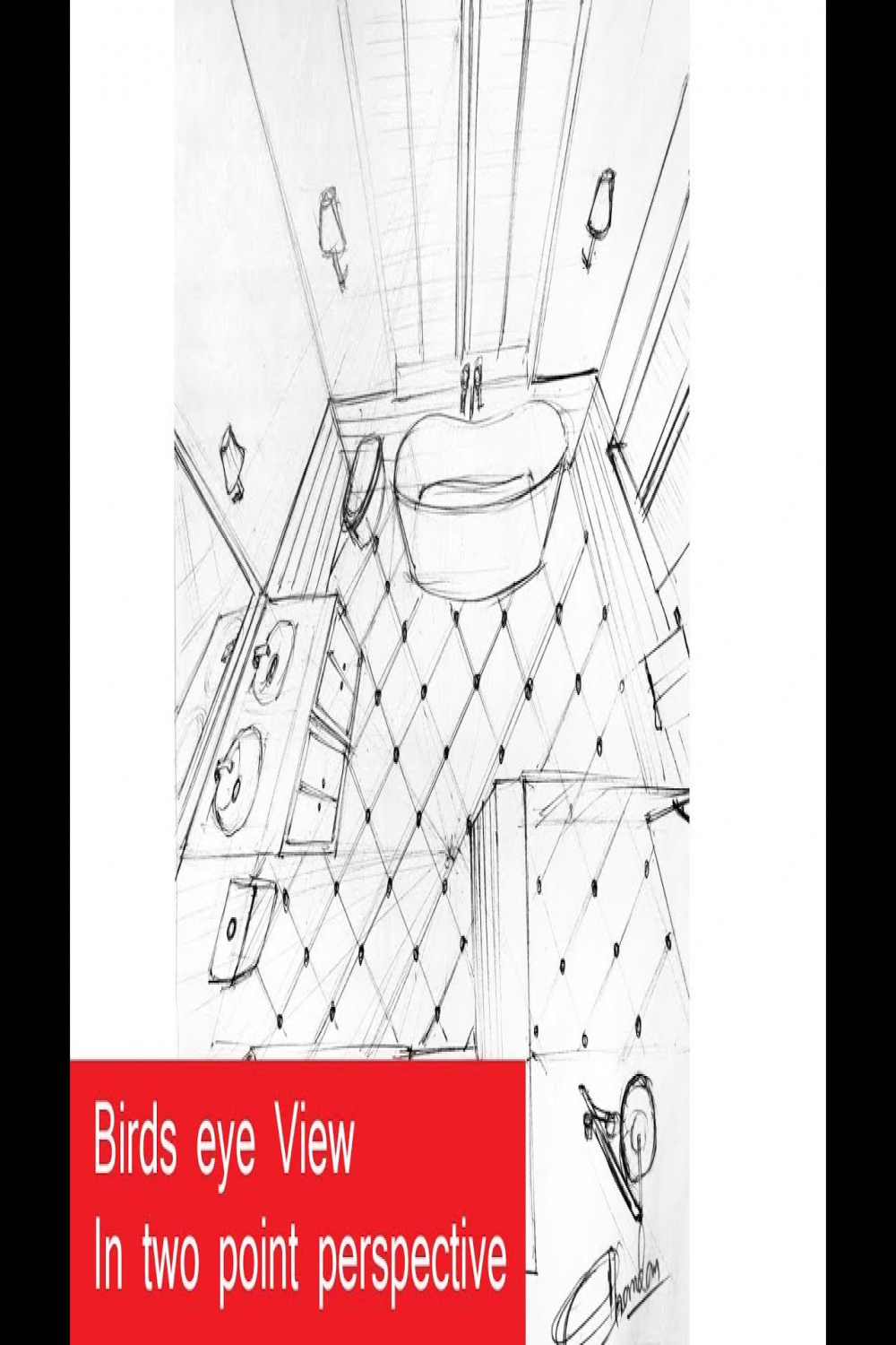 Birds eye view or lizards eye view in two point perspectrive (SPEED DRAWING)