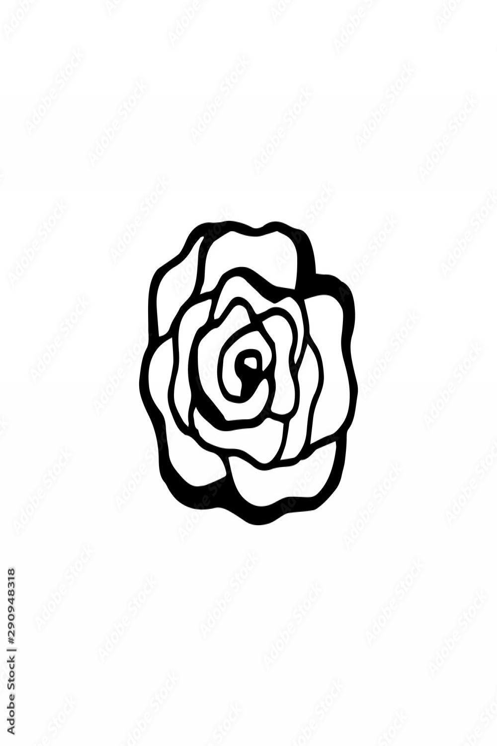 Black and white line drawing of rose flower, logo icon design