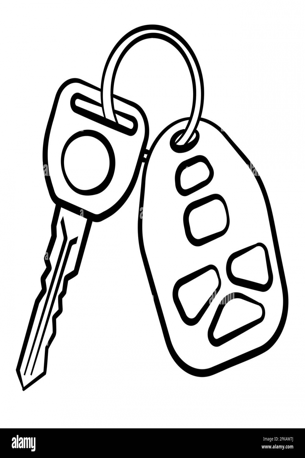 black and white outline illustration of the car keys Stock Vector