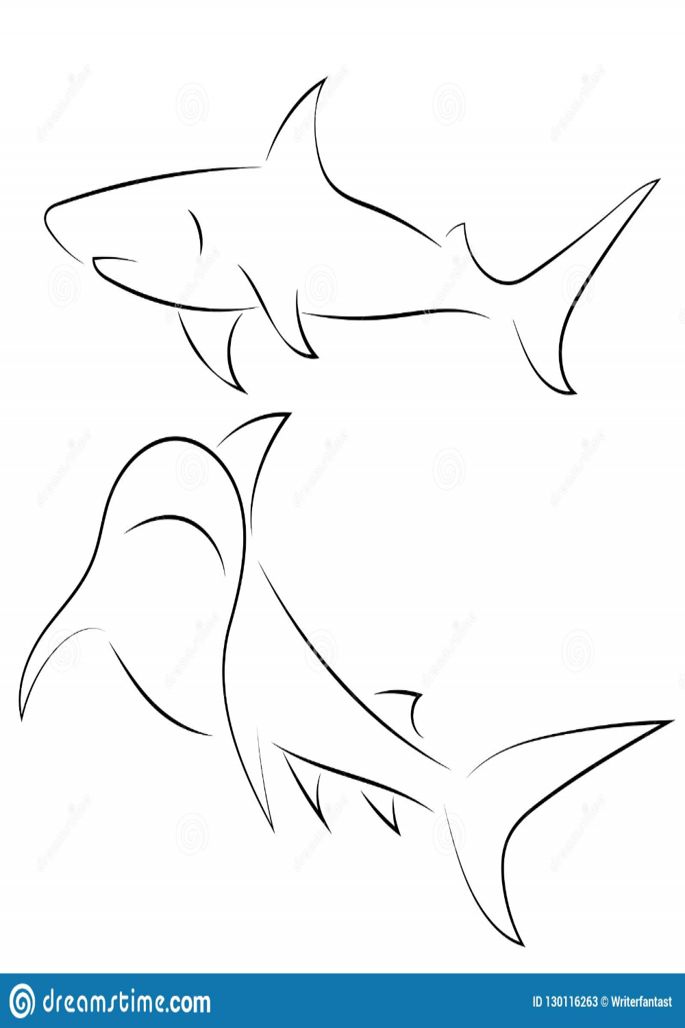 Black Line Sharks On White Background
