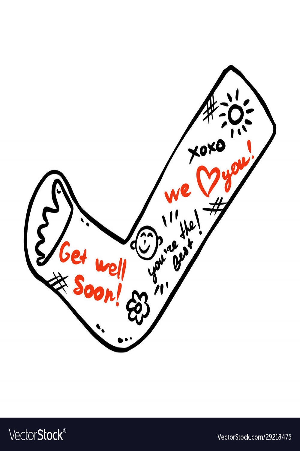 Broken leg cast doodle with positive writings Vector Image
