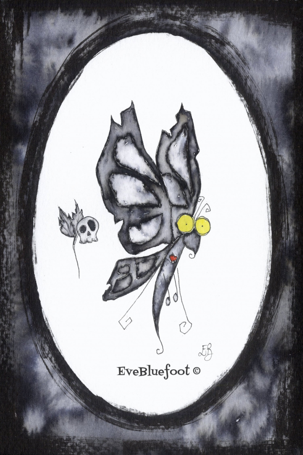 Butterfly Illustration Print, Zombie Butterfly Mini Painting, Black  Butterfly Illustration, Goth Art, Insect, Skull Flower Drawing