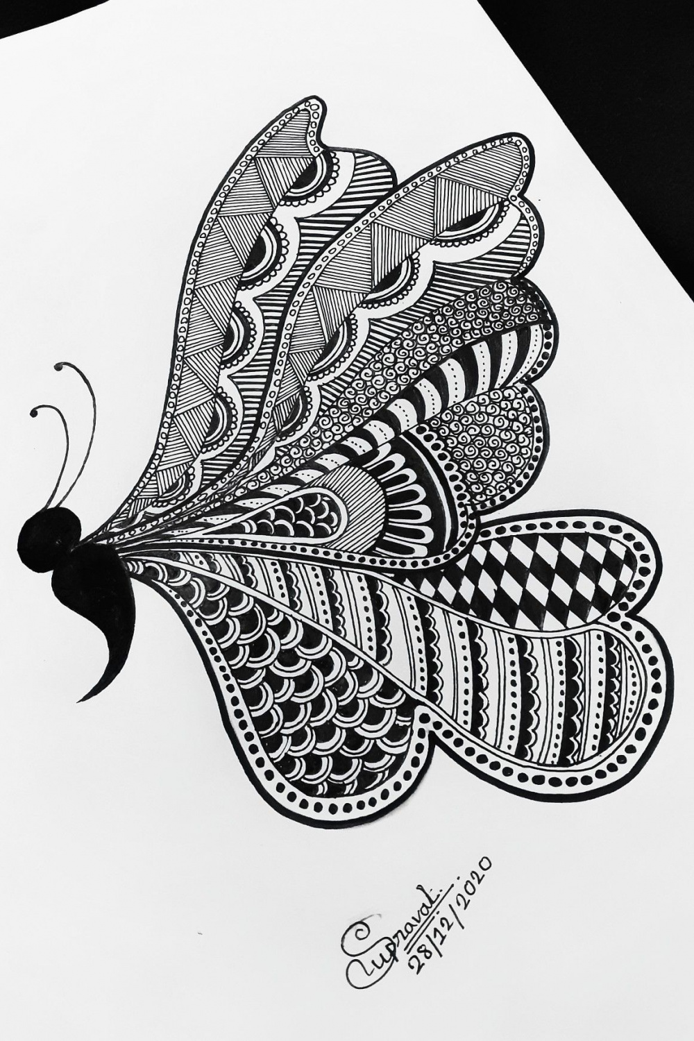 Butterfly mandala art 🦋  Boho art drawings, Black pen drawing