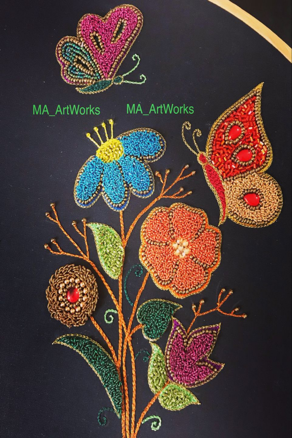 Butterfly with floral aari embroidery  Embroidery works, Birds