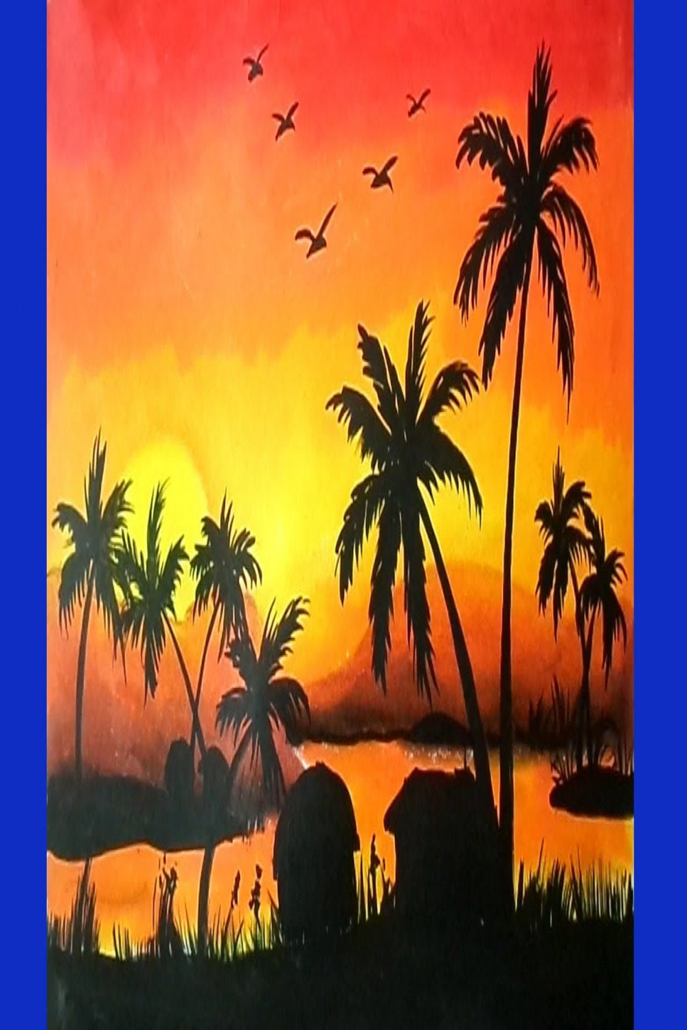 Captivating Sunset Scenery Drawing with Oil Pastels
