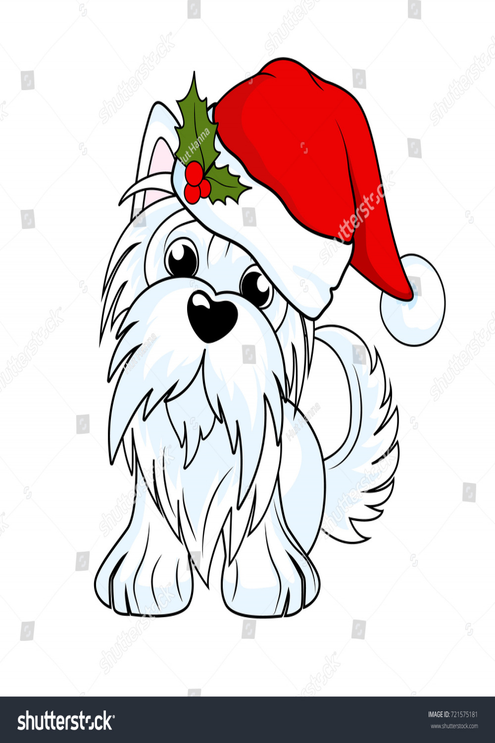 Cartoon Character Yorkshire Terrier Dog Christmas Stock Vector