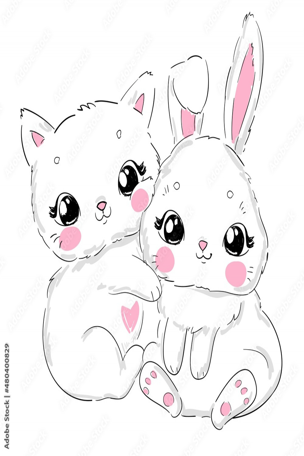 Cat and rabbit vector illustration