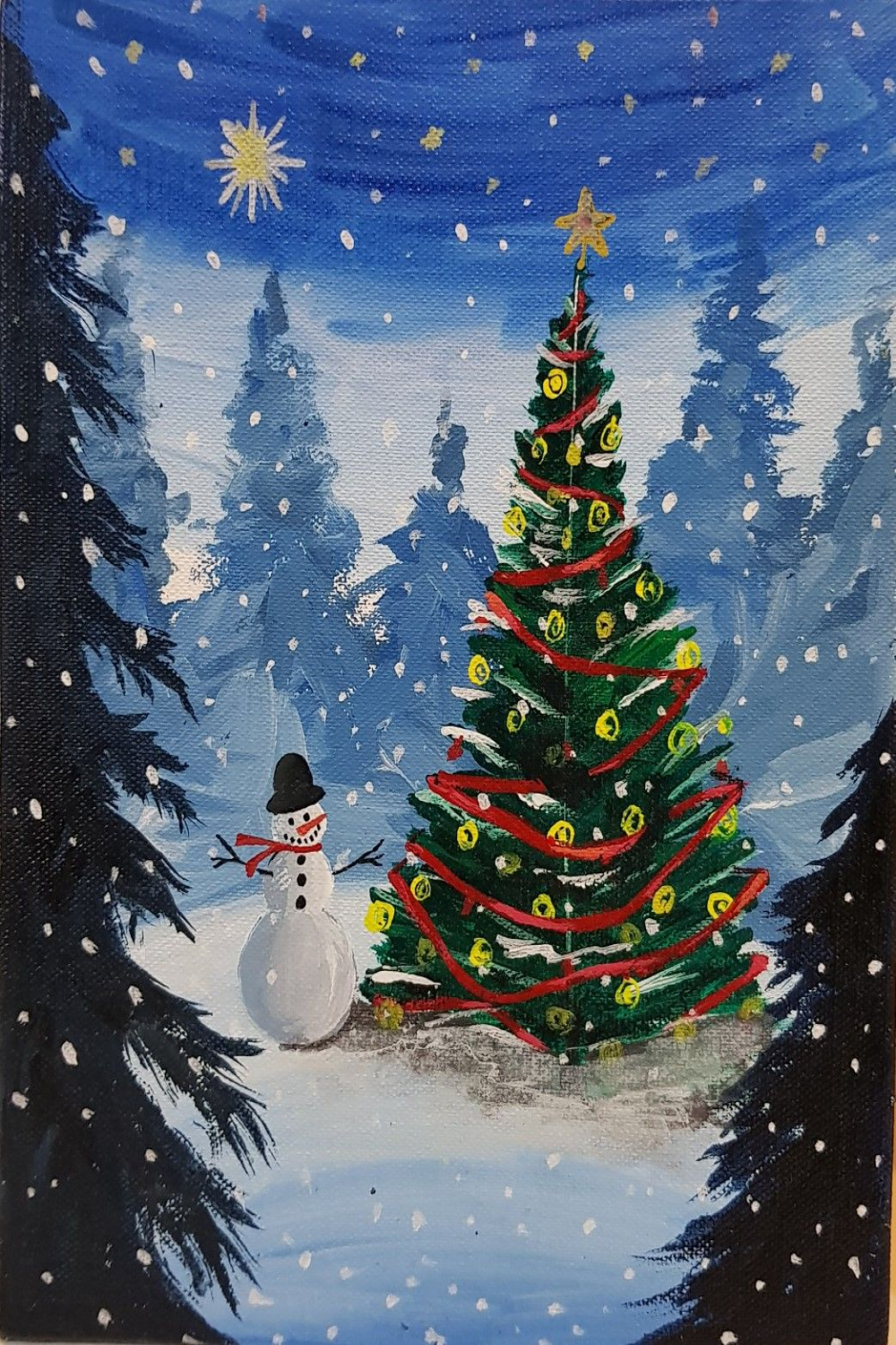 Christmas acrylic painting on canvas #hankraftedartstudio