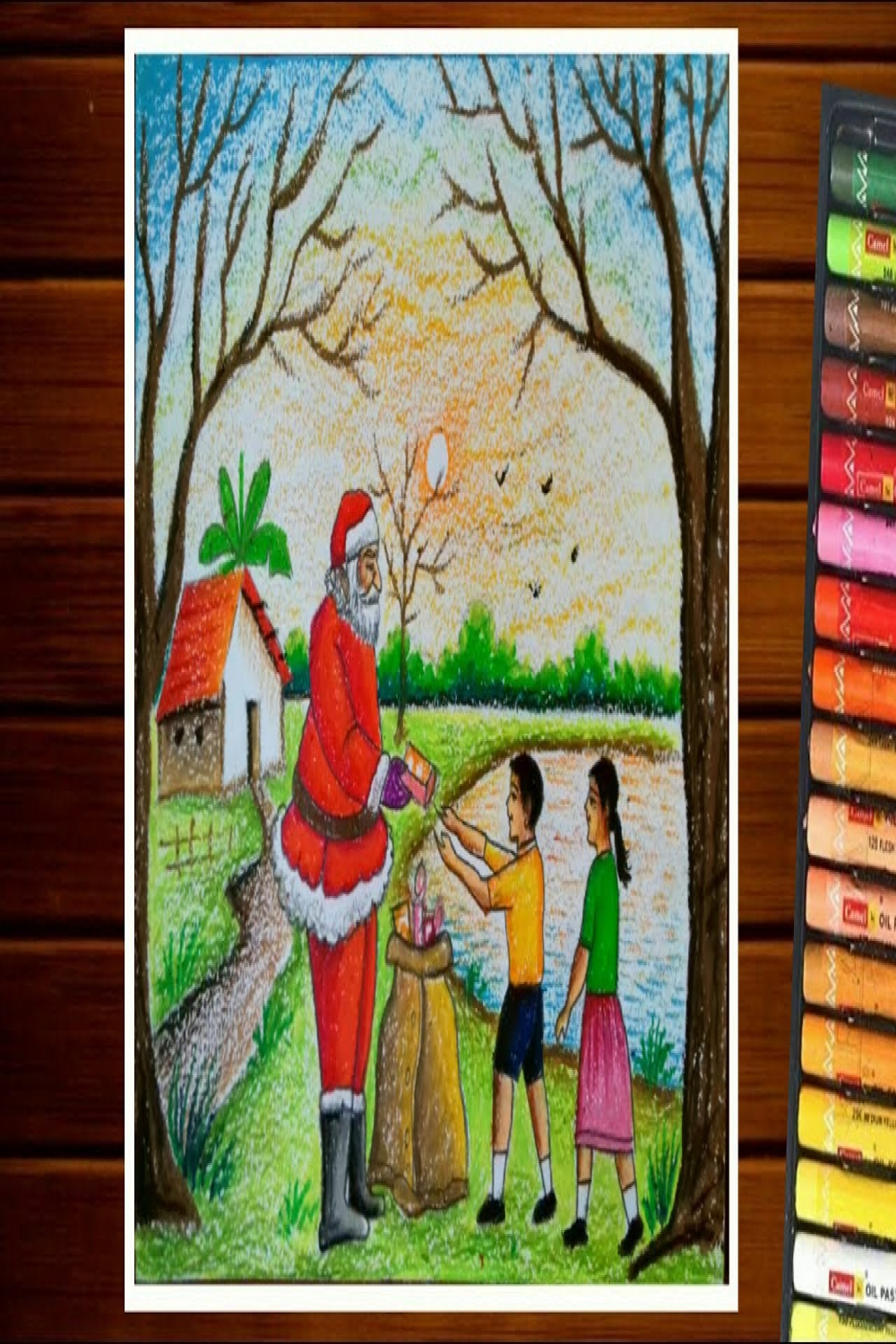 CHRISTMAS DAY DRAWING COMPETITION HOW TO DRAW SANTA CLAUS BY PASTEL COLOR