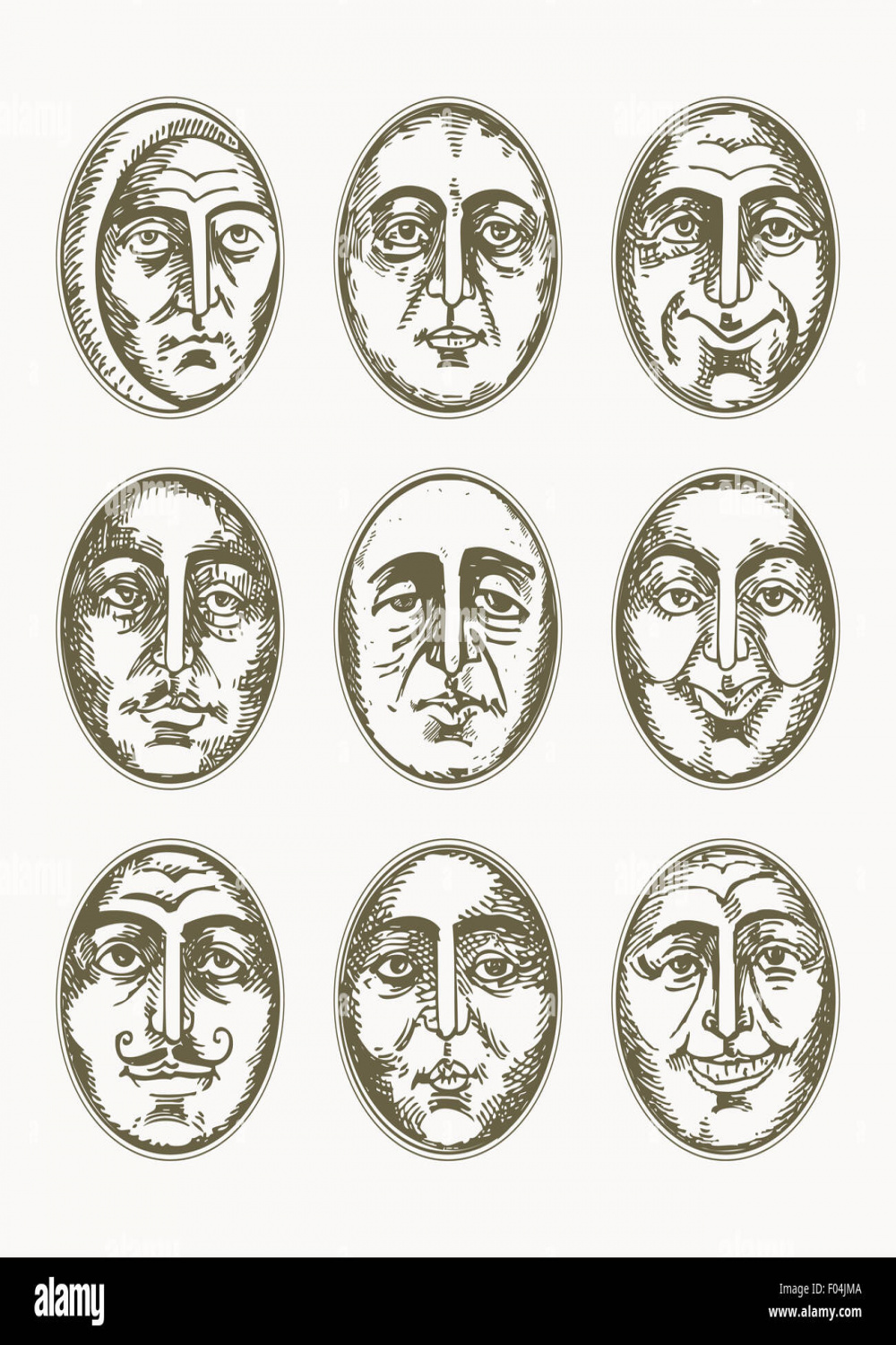 Circle faces- vintage drawing Stock Photo - Alamy