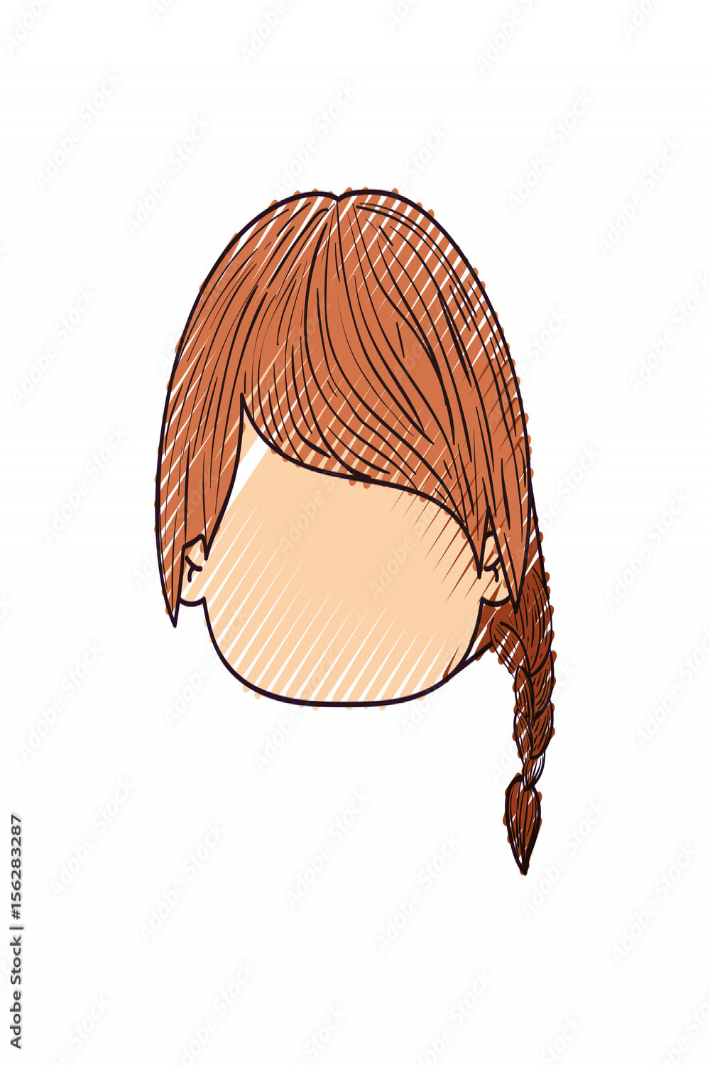 colored crayon silhouette of faceless head of little girl with