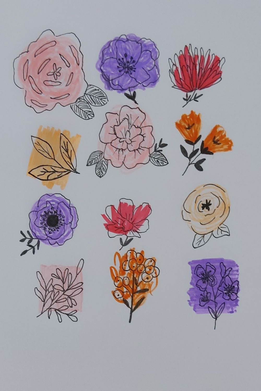 Colorful flowers easy doodles  Easy flower drawings, Flower