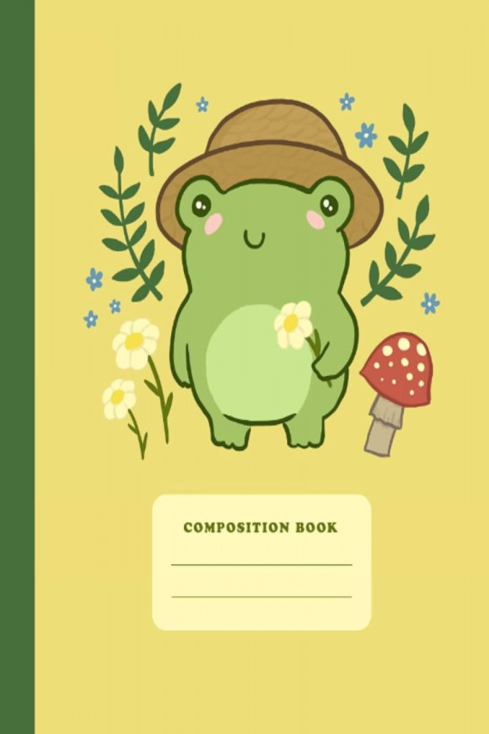Composition Book: Cute Frog with Hat Mushrooms  College Ruled Wide Lined  Journal  Kawaii Cottagecore Aesthetic Yellow Notebook for School