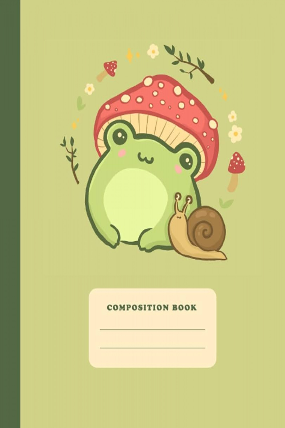 Composition Book: Cute Frog With Mushroom Hat  College Ruled Notebook   Kawaii Cottagecore Aesthetic Lined Journal for Kids & Teens